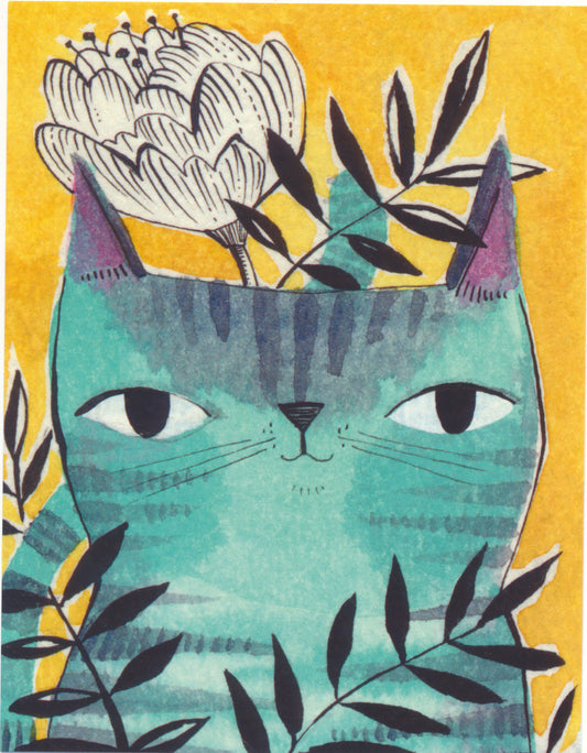 Postcard of a cute turquoise cat, by cori dantini
