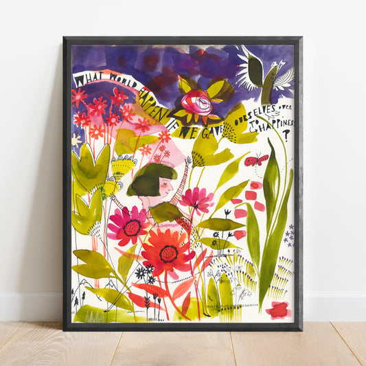 Art Print of a Woman dancing through flowers, by cori dantini