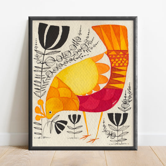 Art Print of a Bright & Bold watercolor of a Chicken by Cori Dantini