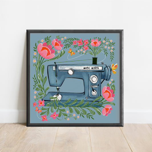 Art Print of a Bright & Bold illustration of a Retro sewing machine by Cori Dantini